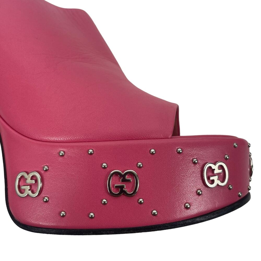 Gucci GG Studs Leather Platform Slide Sandal Rhodamine Pink Size 40 - Picture 7 of 14